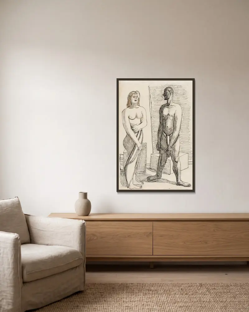 Modelle av Max Beckmann inramad på en vägg