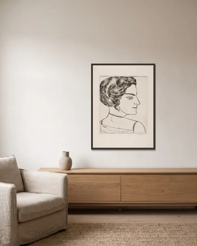 Naila in Profile (Portrait of ‘Frau H. M.’) av Max Beckmann inramad på en vägg