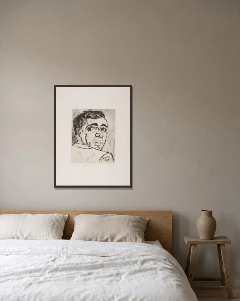 Porträtt av I. B. Neumann av Max Beckmann inramad på en vägg