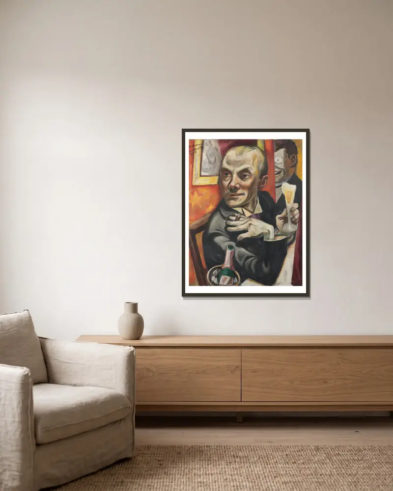 Autoportrét se sklenkou šampaňského, Max Beckmann v rámu na stěně
