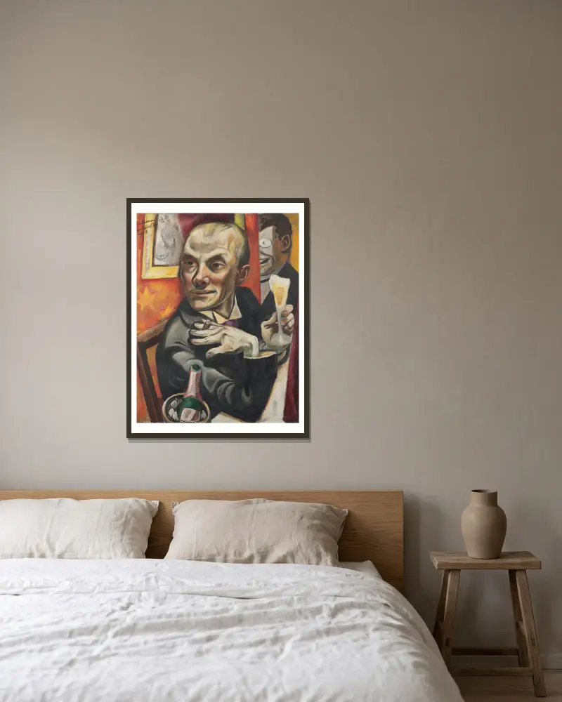 Autoportrét se sklenkou šampaňského, Max Beckmann v rámu na stěně