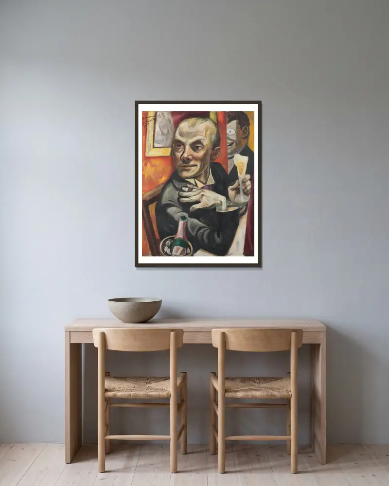 Autoportrét se sklenkou šampaňského, Max Beckmann v rámu na stěně