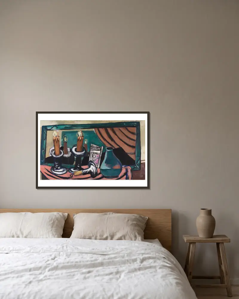Zátiší s převrženou svíčkou, Max Beckmann v rámu na stěně