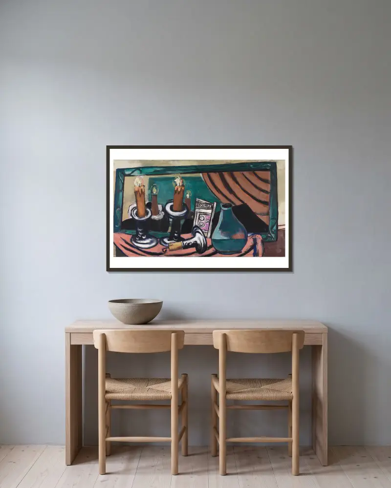 Zátiší s převrženou svíčkou, Max Beckmann v rámu na stěně