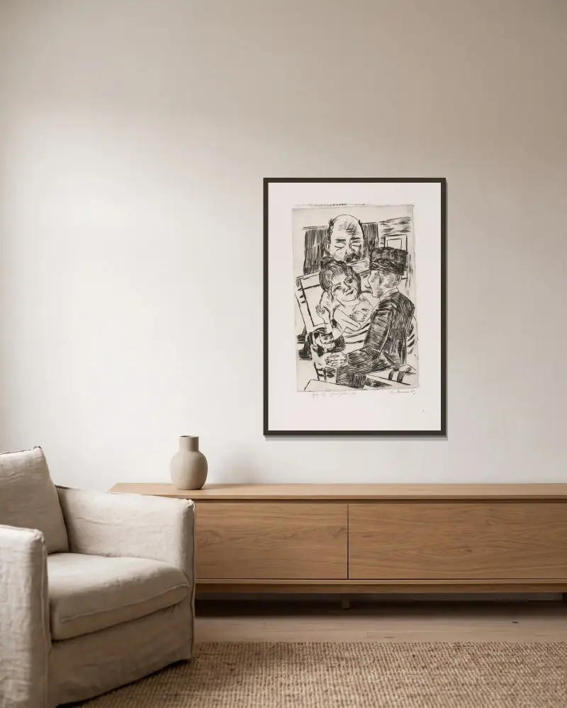 Die Pelzmütze von Max Beckmann gerahmt an einer Wand