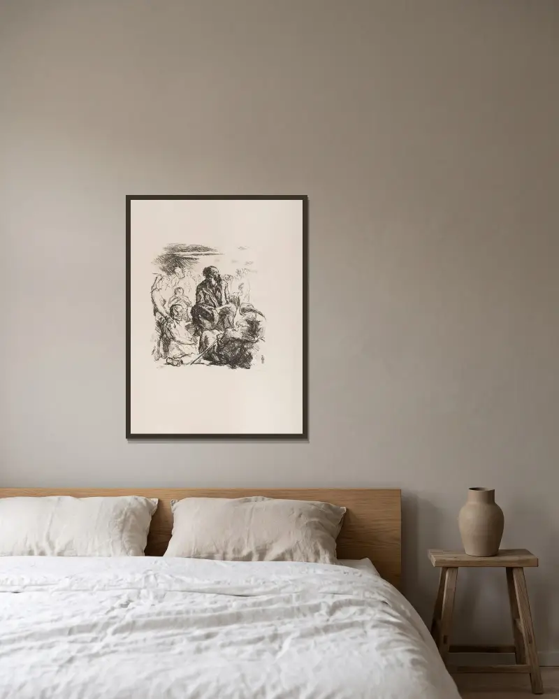 Kázání na hoře, list 4 z portfolia „Šest litografií k Novému zákonu“, Max Beckmann v rámu na stěně