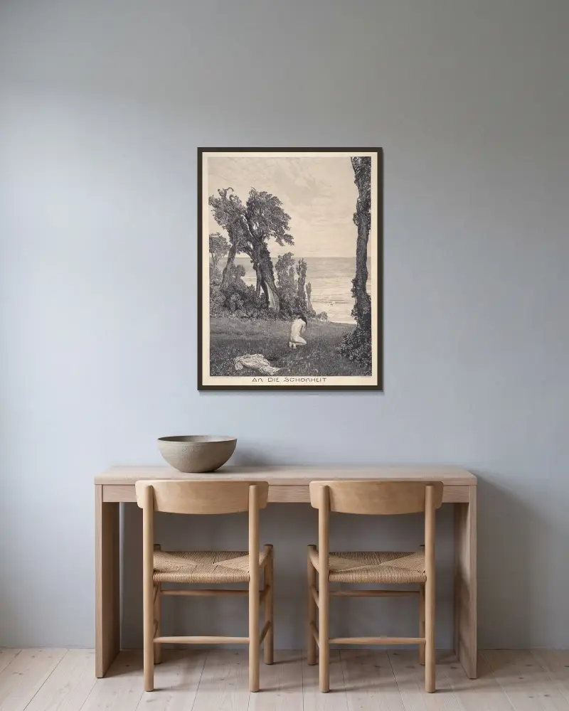 To Beauty (An die Schönheit) av Max Klinger inramad på en vägg