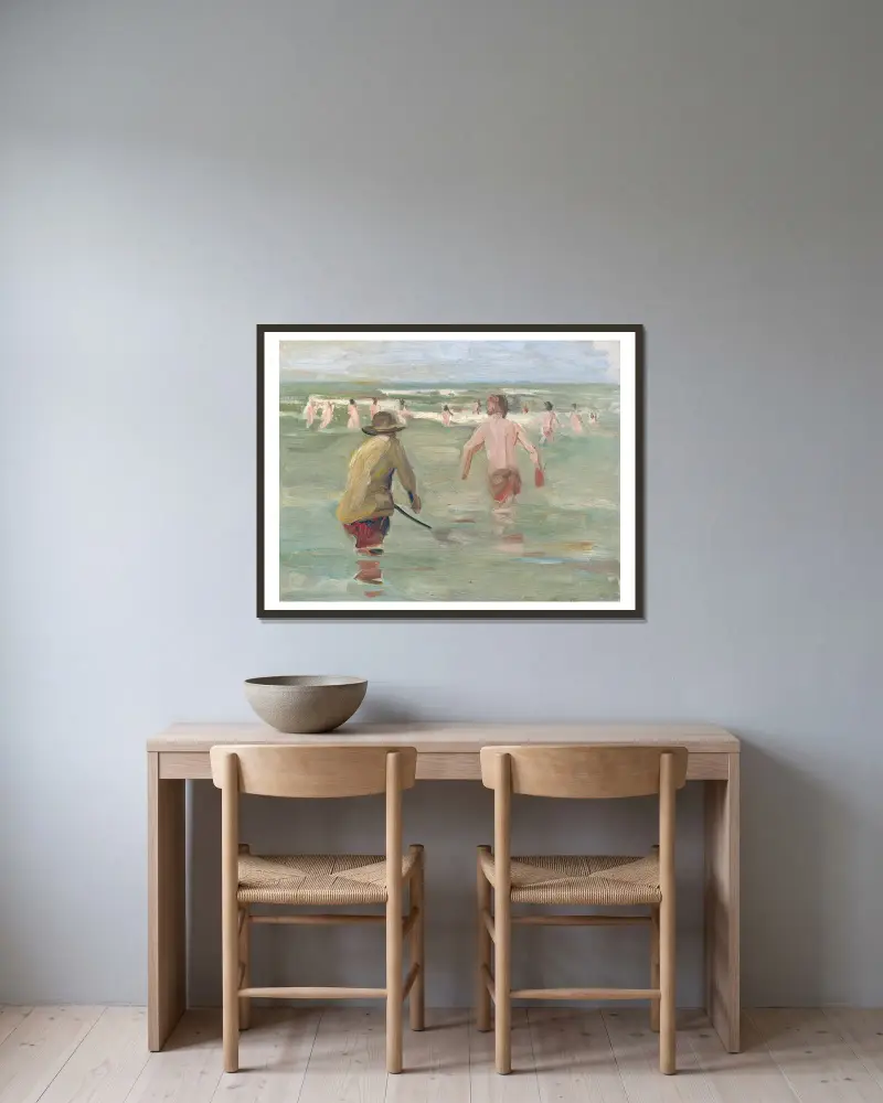 Bathing Boys With Crab Fisherman av Max Liebermann inramad på en vägg