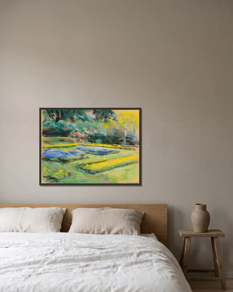 Blomsterterrassen i Wannseeträdgården mot nordväst av Max Liebermann inramad på en vägg