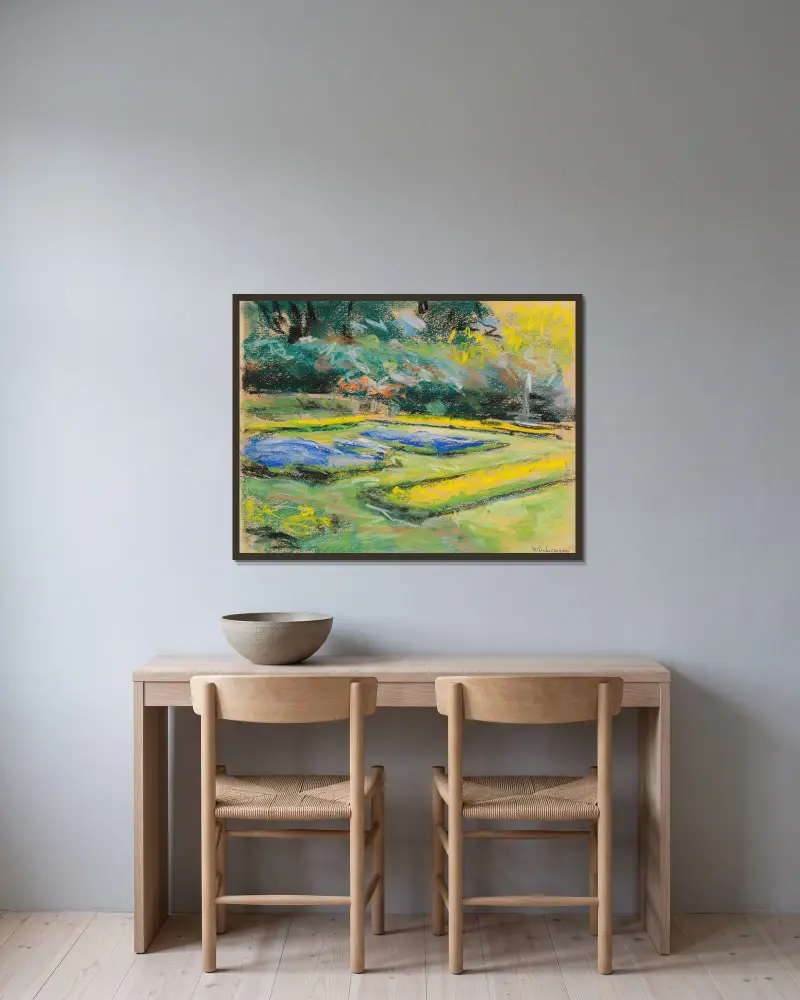 Blomsterterrassen i Wannseeträdgården mot nordväst av Max Liebermann inramad på en vägg