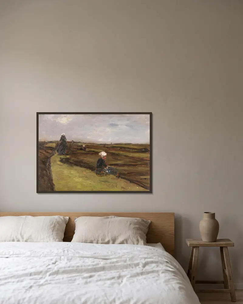 Die Netzflickerinnen av Max Liebermann inramad på en vägg