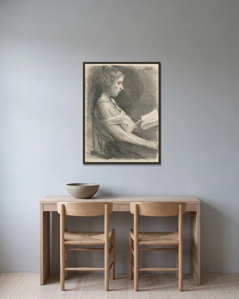 Lesendes Mädchen (Anna-Christine Mattuschka-Grisebach) av Max Liebermann inramad på en vägg