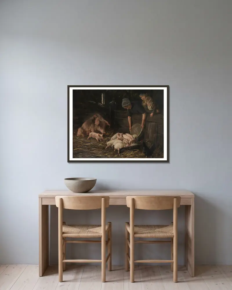 The nursery – pig pens av Max Liebermann inramad på en vägg