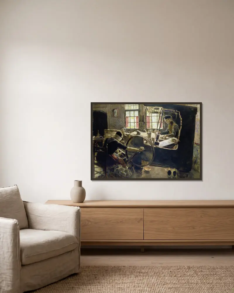 The Weaver av Max Liebermann inramad på en vägg