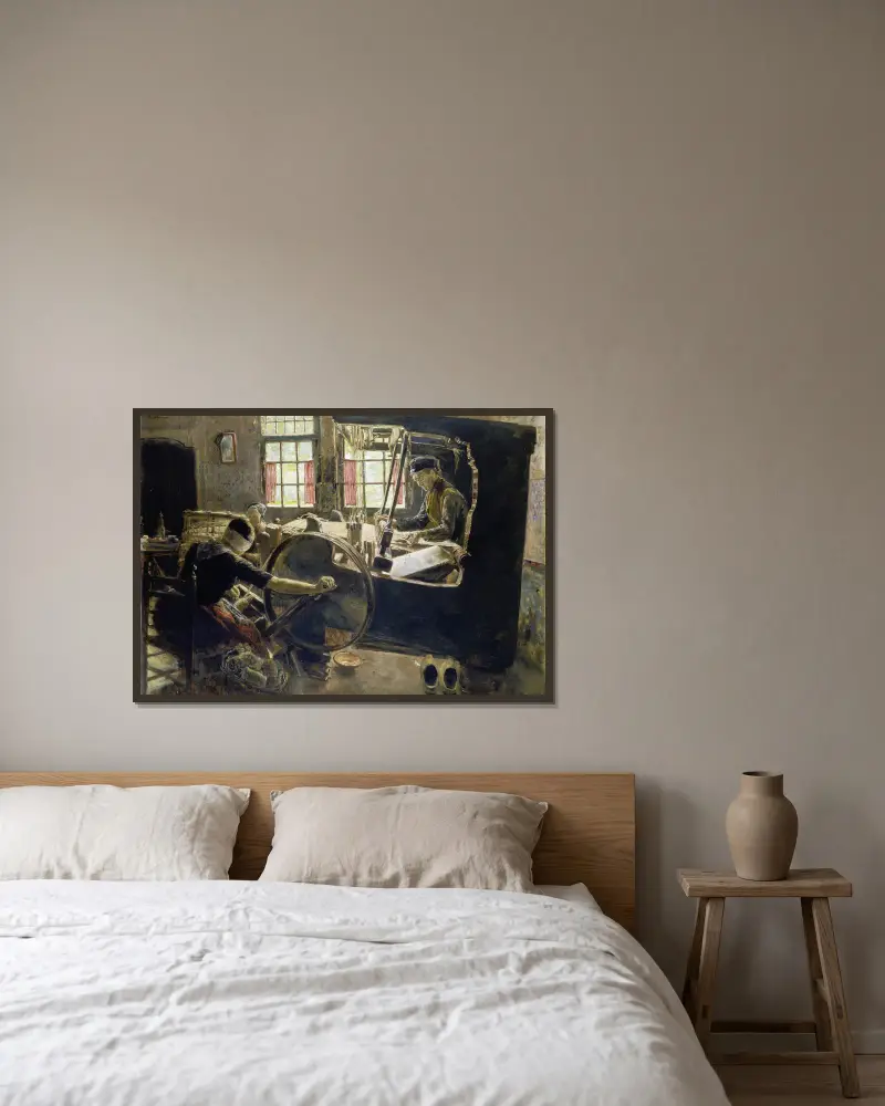 The Weaver av Max Liebermann inramad på en vägg