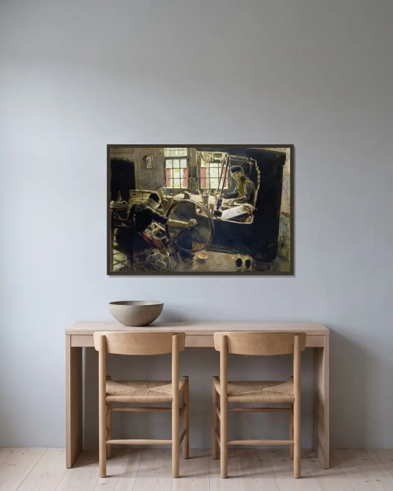 The Weaver av Max Liebermann inramad på en vägg