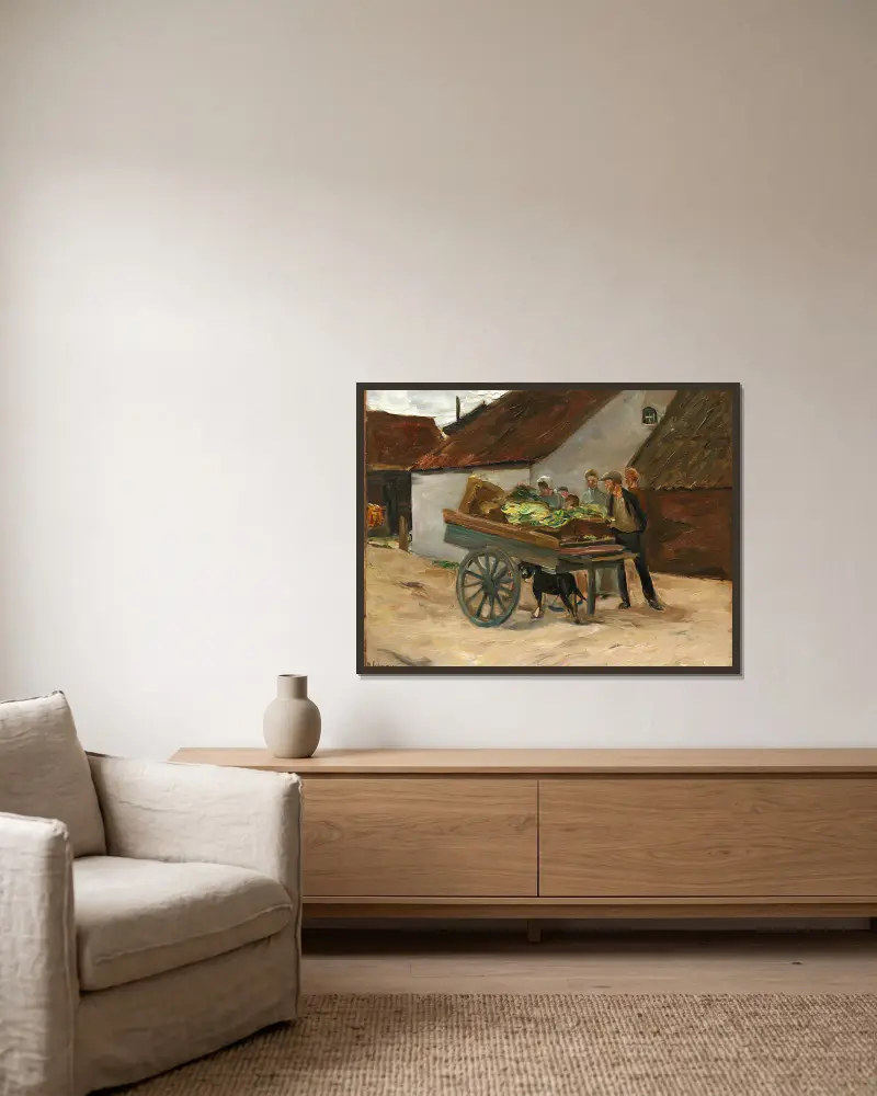 Vegetable barrow – dog cart av Max Liebermann inramad på en vägg