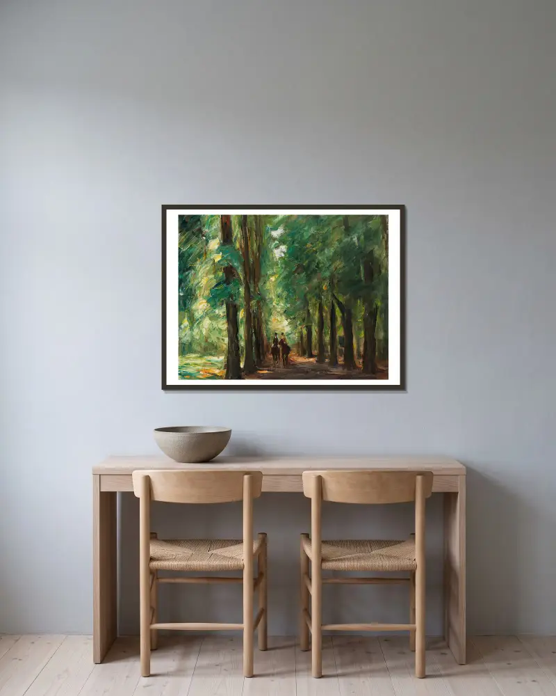 Två ryttare i allén vid Sakrow av Max Liebermann inramad på en vägg