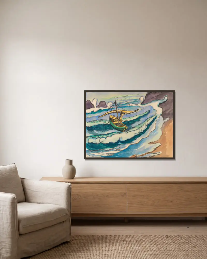 Fischerleben Monterosso von Hermann Max Pechstein gerahmt an einer Wand
