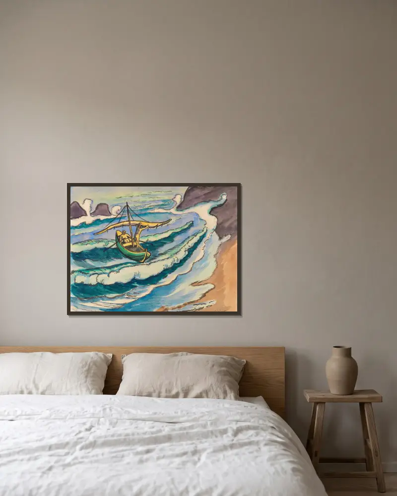Fischerleben Monterosso von Hermann Max Pechstein gerahmt an einer Wand