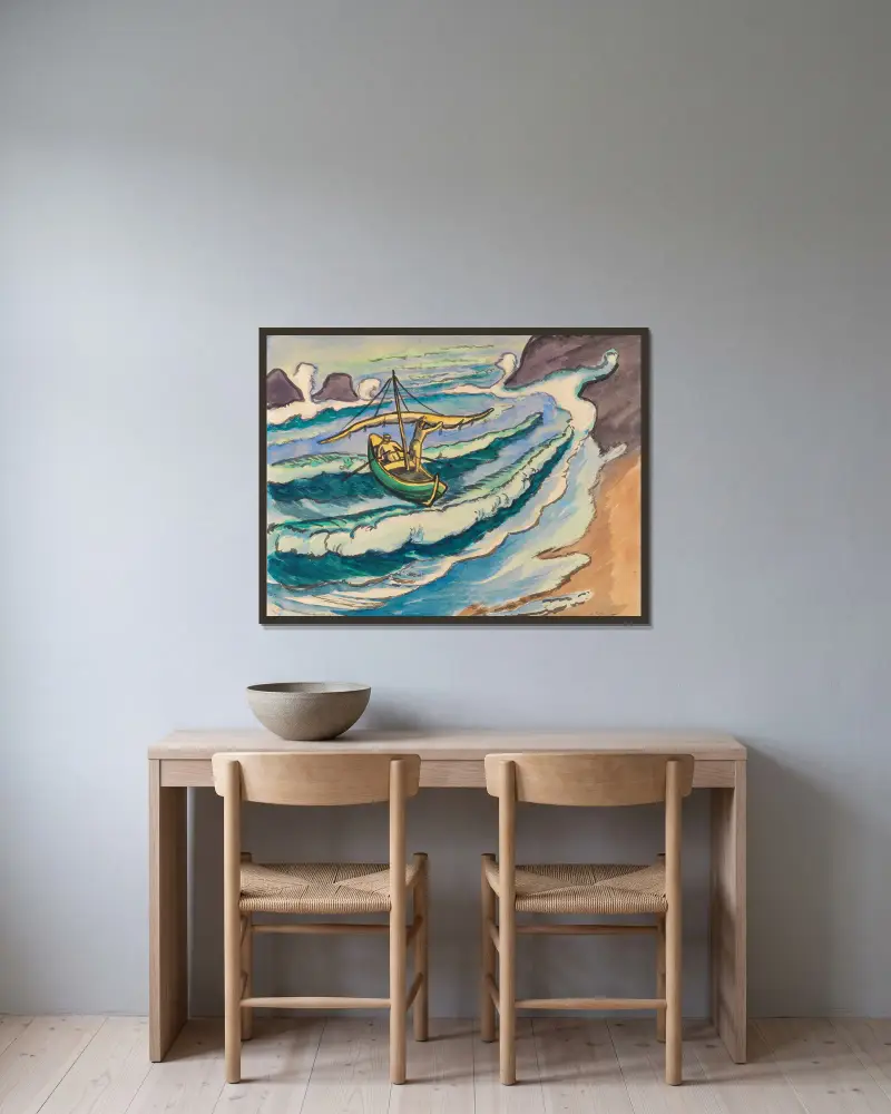 Fischerleben Monterosso von Hermann Max Pechstein gerahmt an einer Wand