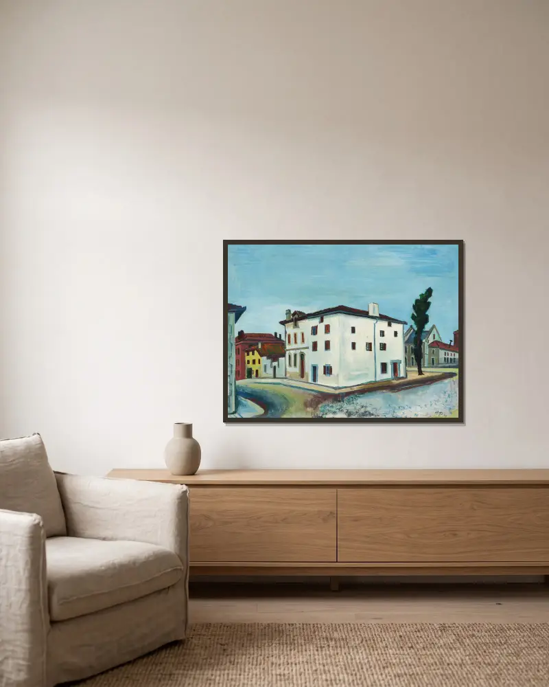 Häuser in Hendaye von Hermann Max Pechstein gerahmt an einer Wand