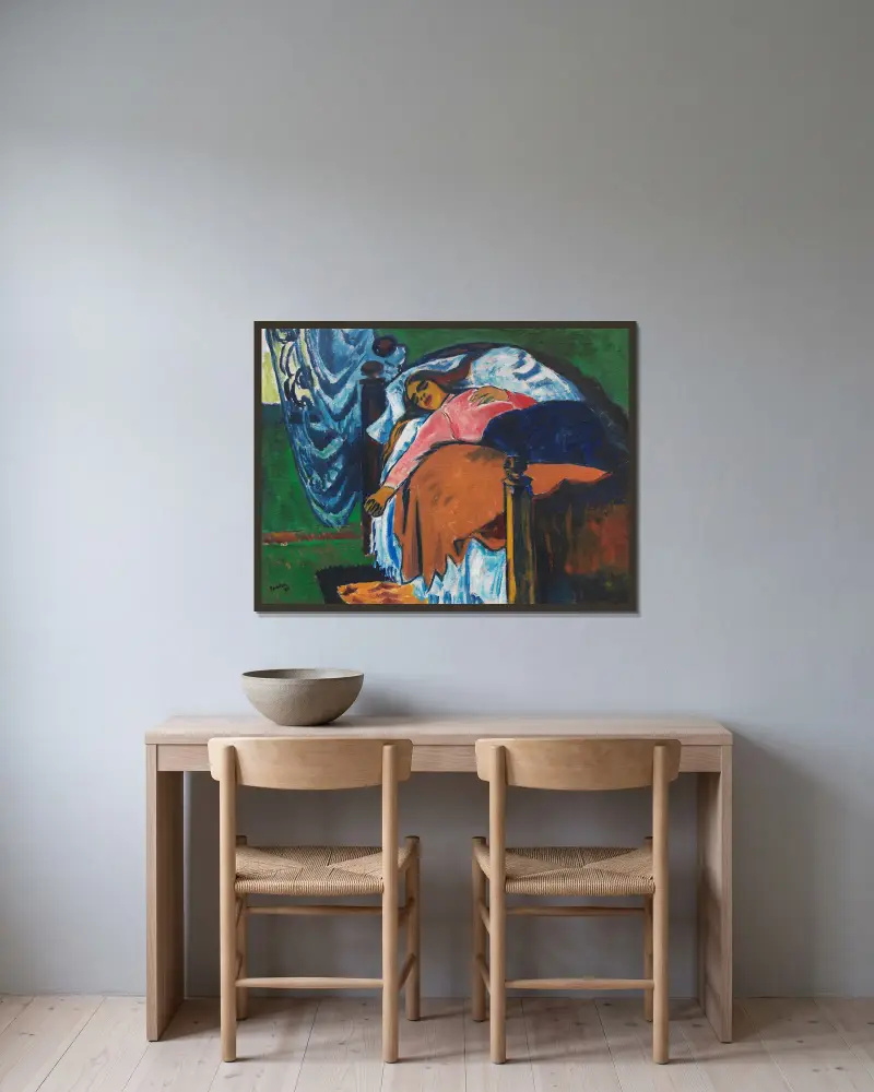 Odpočívající žena, Hermann Max Pechstein v rámu na stěně