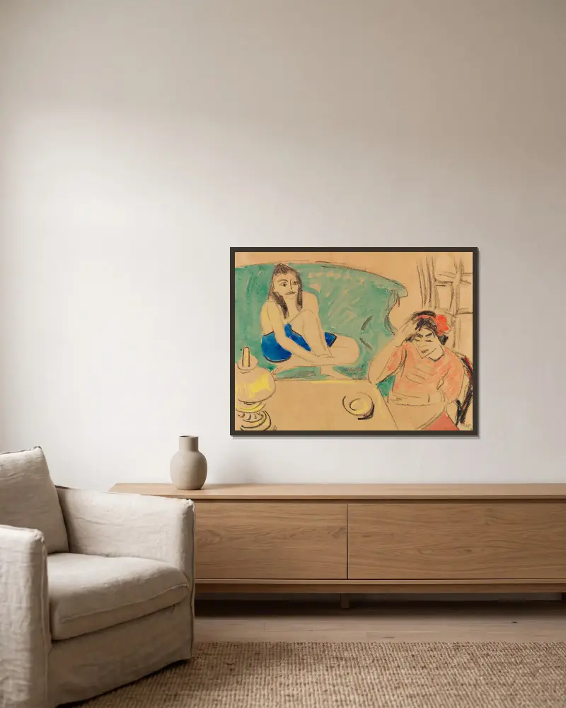 Dwie dziewczyny przy stole, Hermann Max Pechstein w ramie na ścianie