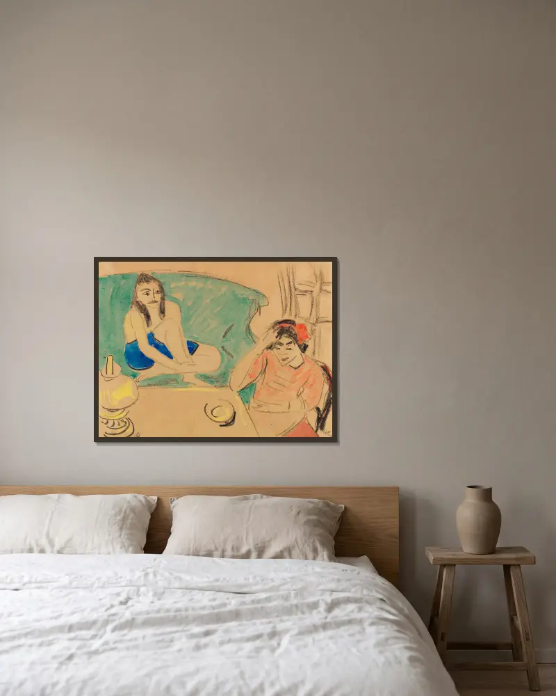 Dwie dziewczyny przy stole, Hermann Max Pechstein w ramie na ścianie