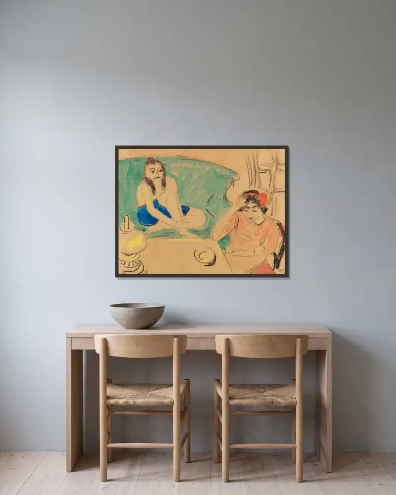 Dwie dziewczyny przy stole, Hermann Max Pechstein w ramie na ścianie