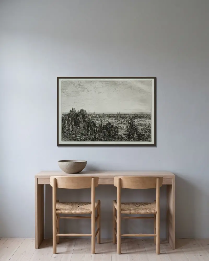 Bordeaux, Blick von der Küste von Cénon von Maxime Lalanne gerahmt an einer Wand