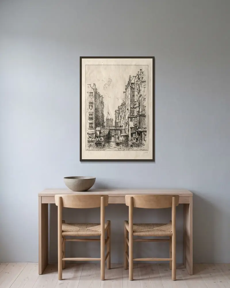Altstadt von Amsterdam von Maxime Lalanne gerahmt an einer Wand