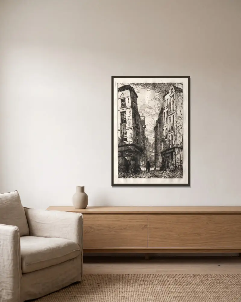 Rue des Marmousets (Alt-Paris) von Maxime Lalanne gerahmt an einer Wand