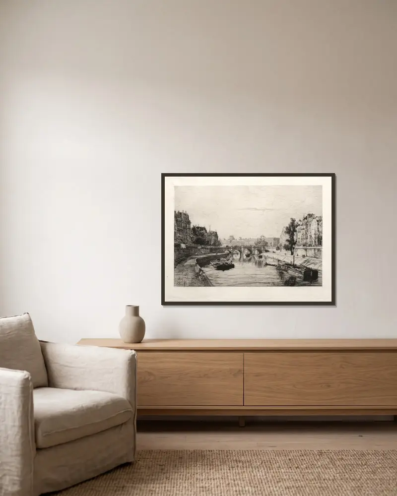 Blick von der Pont Saint-Michel von Maxime Lalanne gerahmt an einer Wand