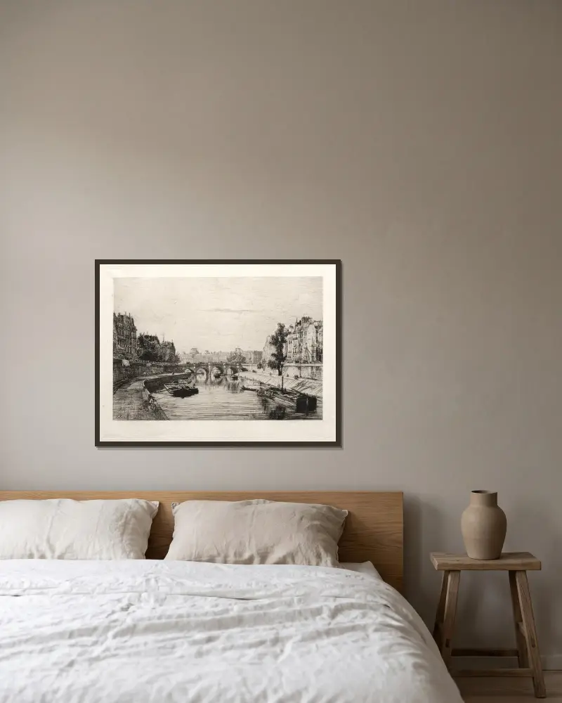 Blick von der Pont Saint-Michel von Maxime Lalanne gerahmt an einer Wand
