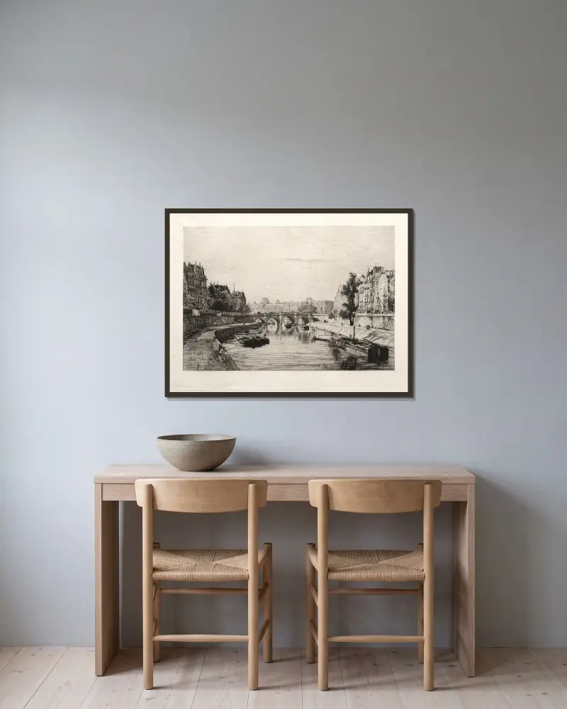 Blick von der Pont Saint-Michel von Maxime Lalanne gerahmt an einer Wand