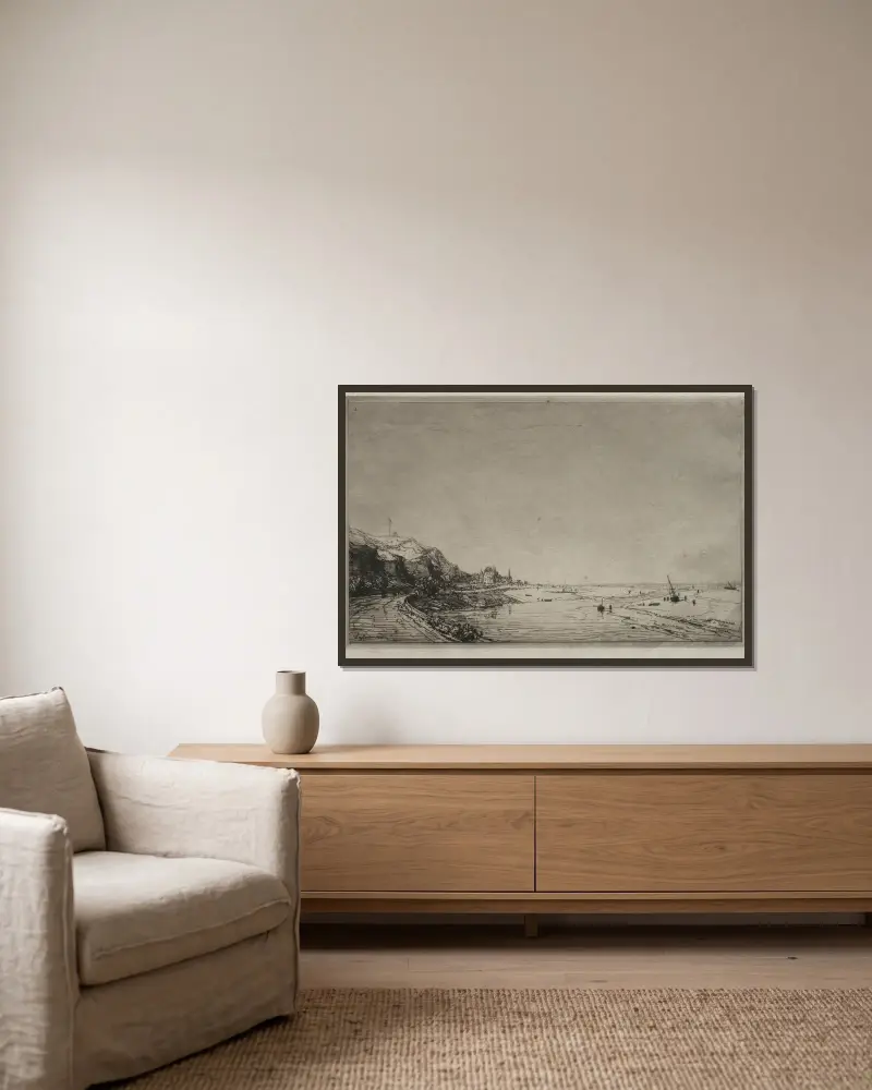 Blick auf Port du Dives (Calvados) von Maxime Lalanne gerahmt an einer Wand
