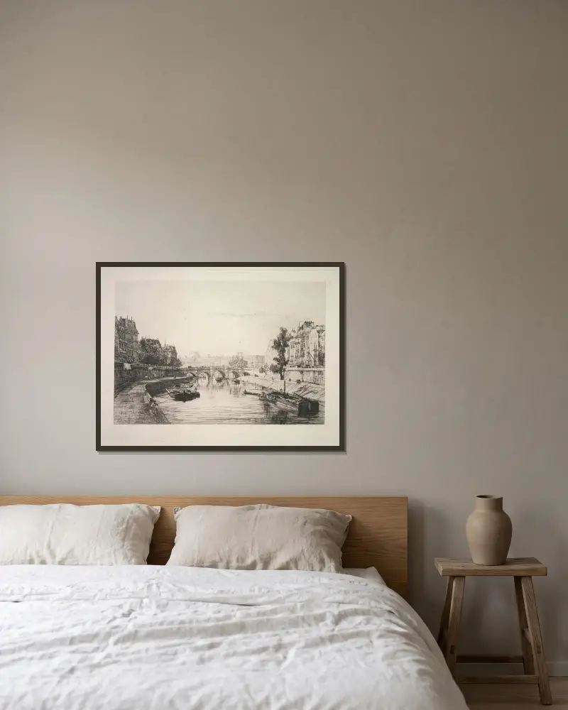 Blick von der Saint-Michel-Brücke von Maxime Lalanne gerahmt an einer Wand