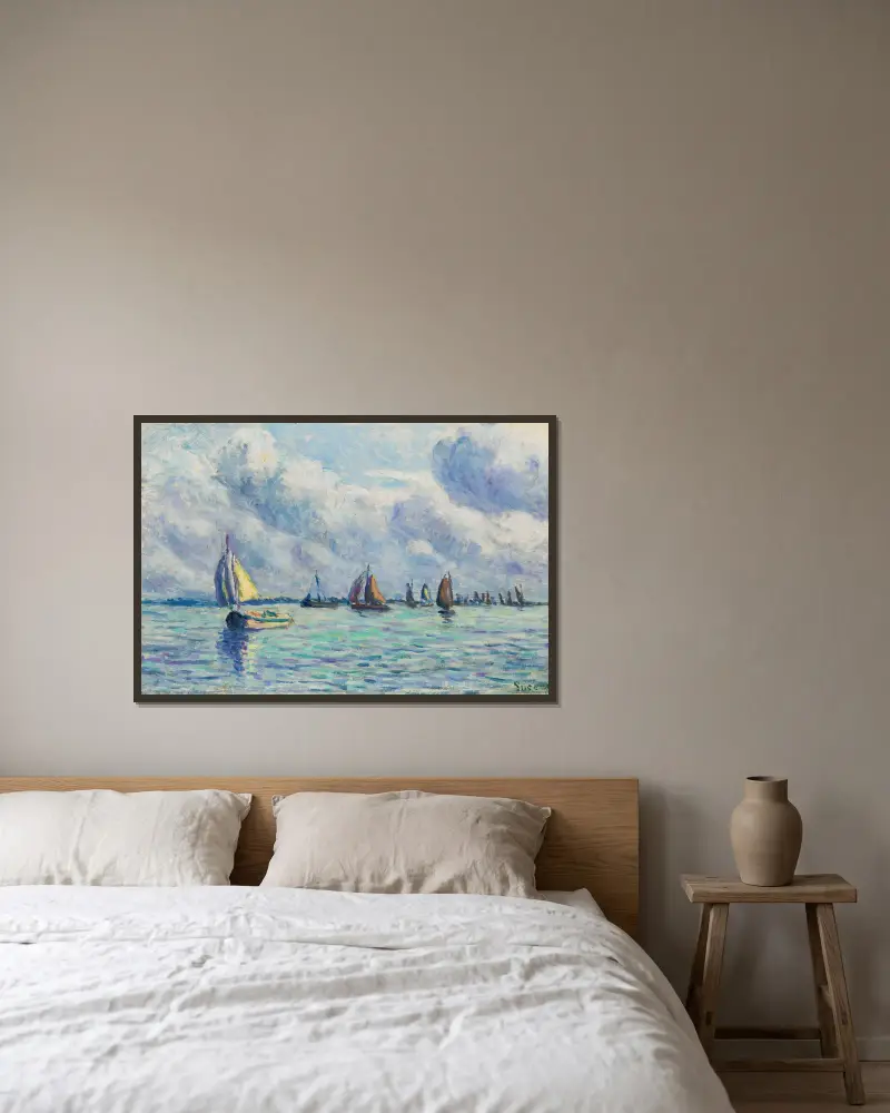 Båtar på Meuse vid Rotterdam av Maximilien Luce inramad på en vägg