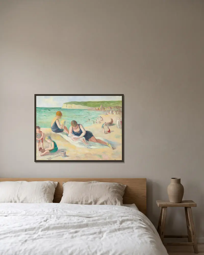 La Plage De Mers-Les-Bains av Maximilien Luce inramad på en vägg