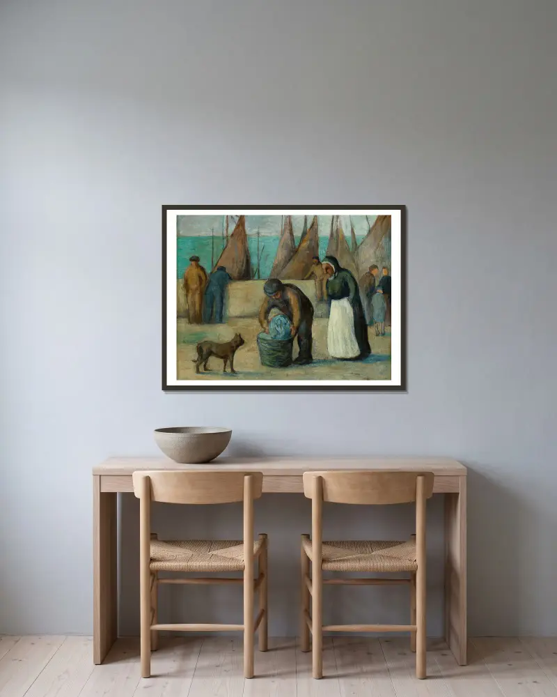 Die Rückkehr der Fischer von Maximilien Luce gerahmt an einer Wand