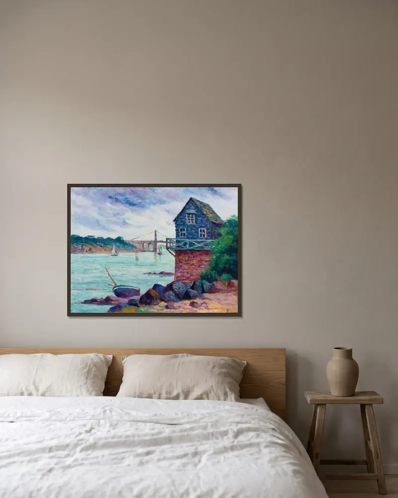 Lézardrieux, die Hängebrücke von Maximilien Luce gerahmt an einer Wand