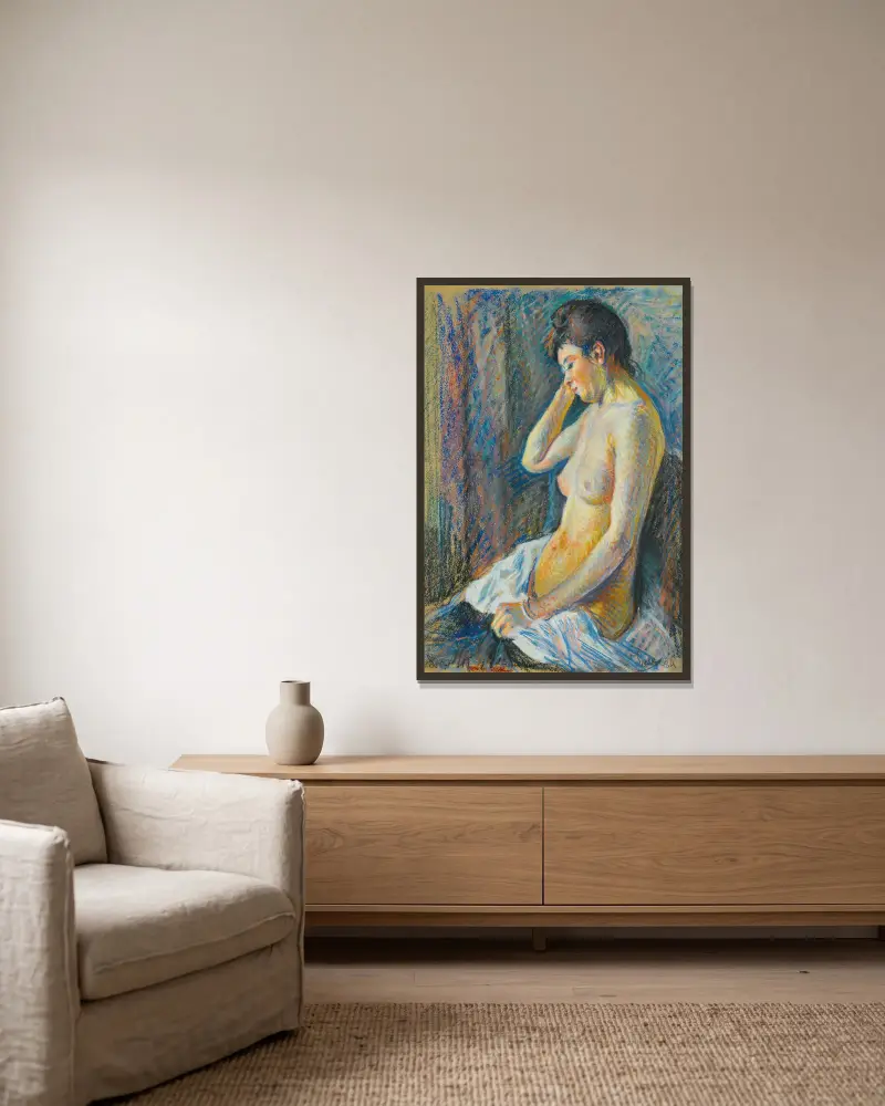 Nu Assis von Maximilien Luce gerahmt an einer Wand