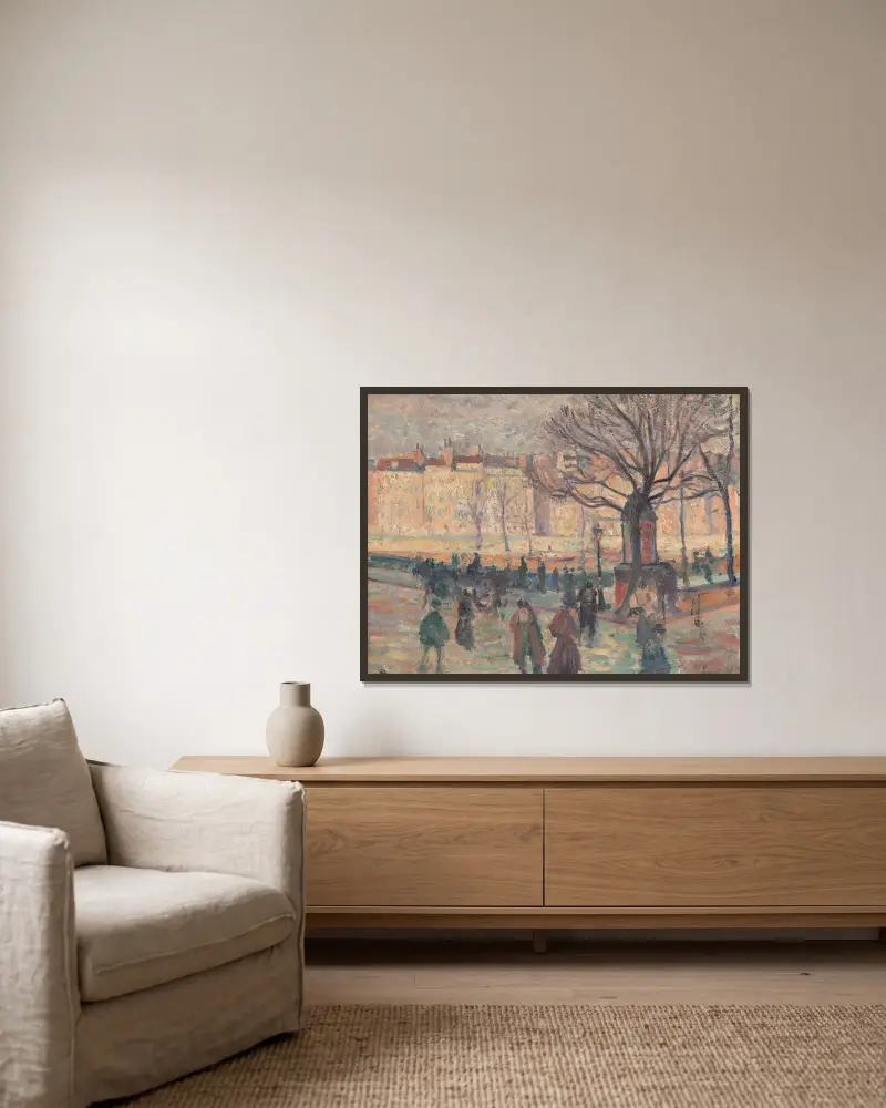 Parisiskt landskap. Seinestrand av Maximilien Luce inramad på en vägg