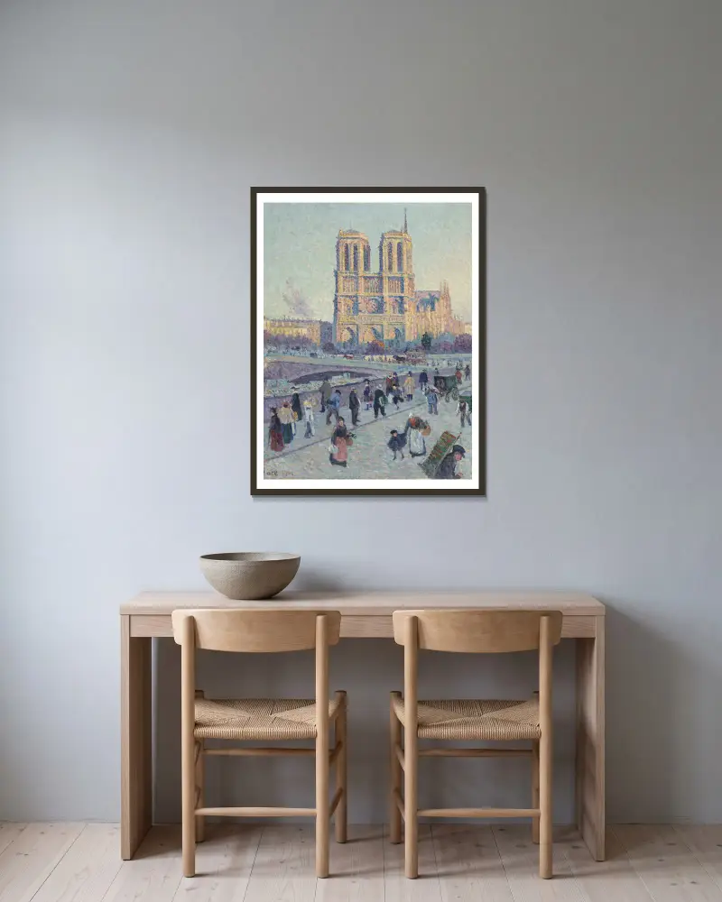 Der Quai Saint-Michel und Notre-Dame von Maximilien Luce gerahmt an einer Wand