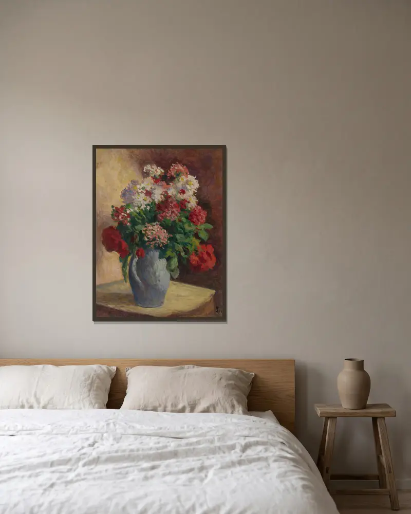 Vase De Giroflées av Maximilien Luce inramad på en vägg