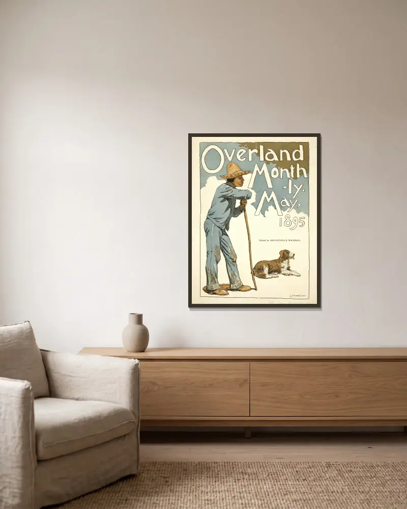 Overland Monthly. May, 1895 av Maynard Dixon inramad på en vägg