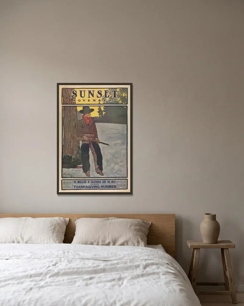 Sunset Magazine, Thanksgiving-nummer, november av Maynard Dixon inramad på en vägg