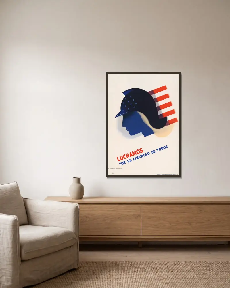 Luchamos por la libertad de todos von Edward McKnight Kauffer gerahmt an einer Wand