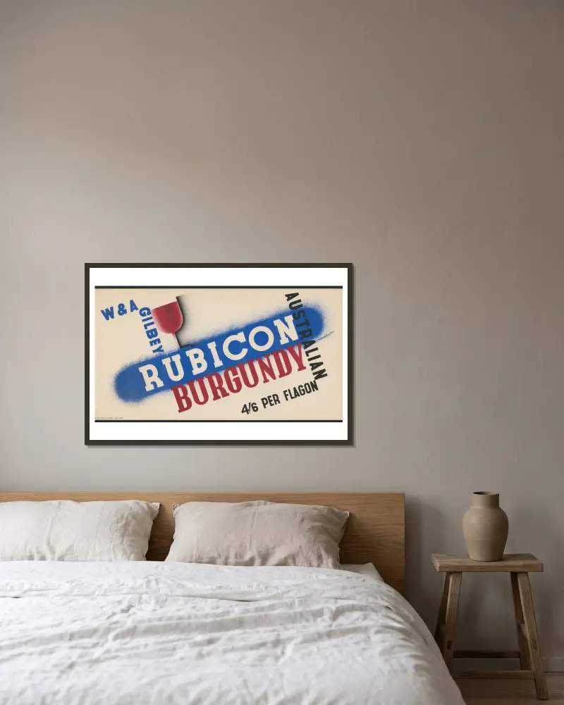 W. & A. Gilbey Australian Rubicon Burgundy von Edward McKnight Kauffer gerahmt an einer Wand